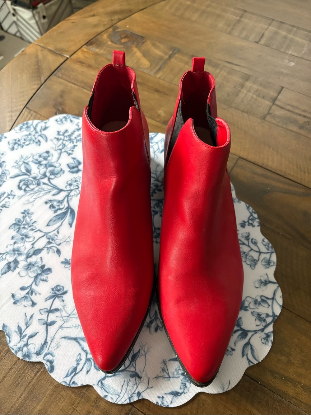 Red Women's Leather Ankle Boots - Sleek Stud Trim - Picture 4 of 5